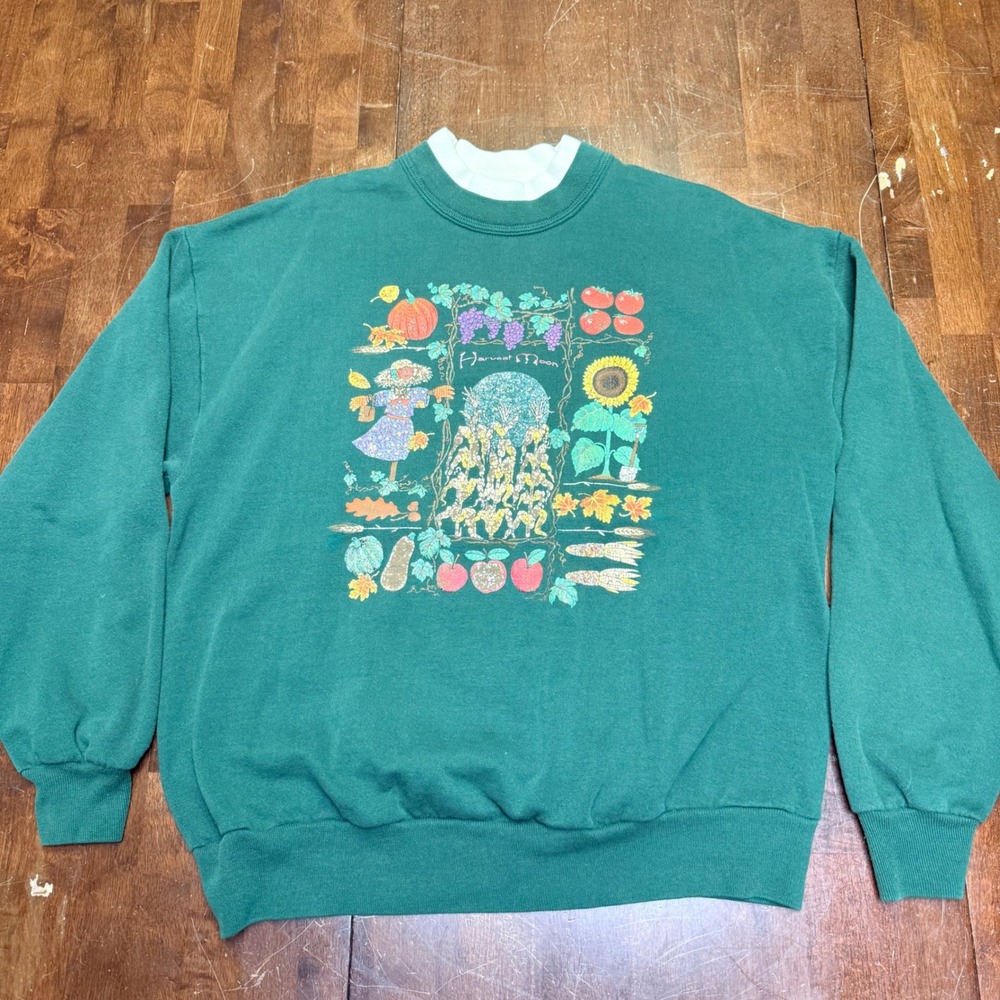 VTG Morning Sun Top Stitch Sweatshirt Women XL Harvest Moon 90s Fall Graphic USA - Picture 2 of 8